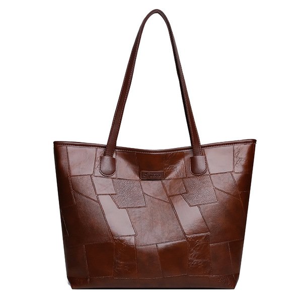 Women’s Large PU Tote Bag – Retro Commuter Shoulder Handbag