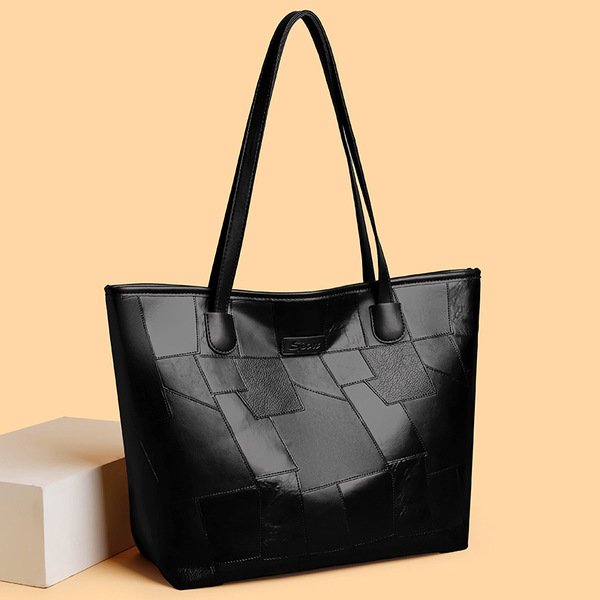Women’s Large PU Tote Bag – Retro Commuter Shoulder Handbag