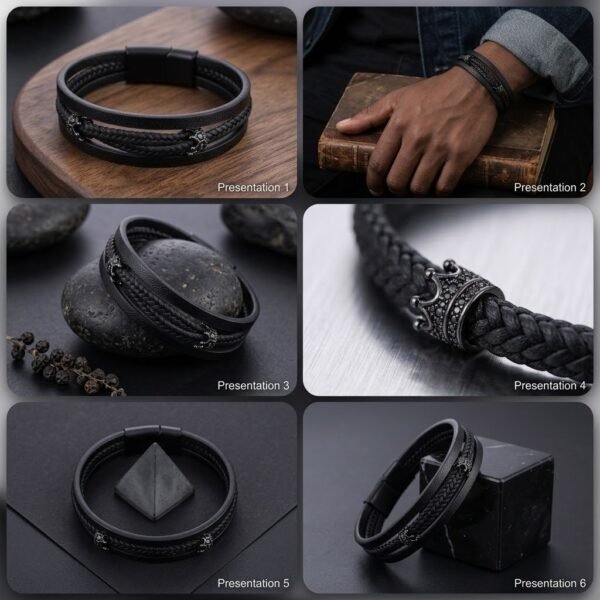 Midnight Crown Leather Bracelet