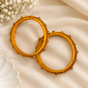 Golden Yellow Thread Bangle Set – Gold Beaded Traditional Bangles