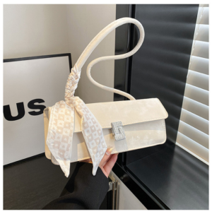 Women’s Textured Baguette Shoulder Bag with Silk Scarf