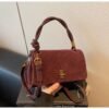 Top Handle Bag – Retro Brown & Burgundy Crossbody Handbag