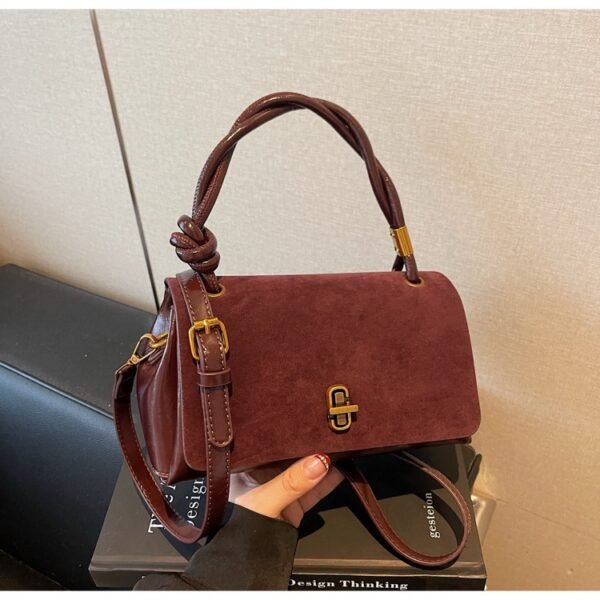 Top Handle Bag – Retro Brown & Burgundy Crossbody Handbag