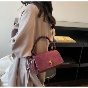 Top Handle Bag – Retro Brown & Burgundy Crossbody Handbag