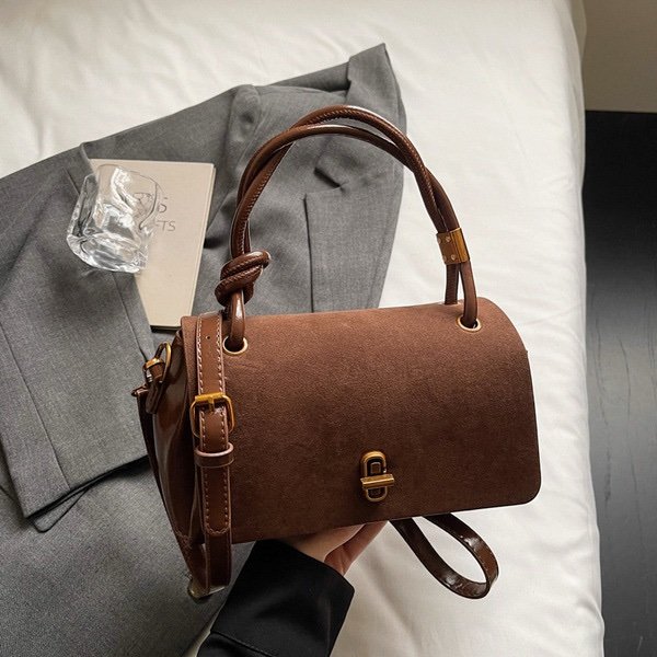 Top Handle Bag – Retro Brown & Burgundy Crossbody Handbag
