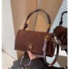 Top Handle Bag – Retro Brown & Burgundy Crossbody Handbag