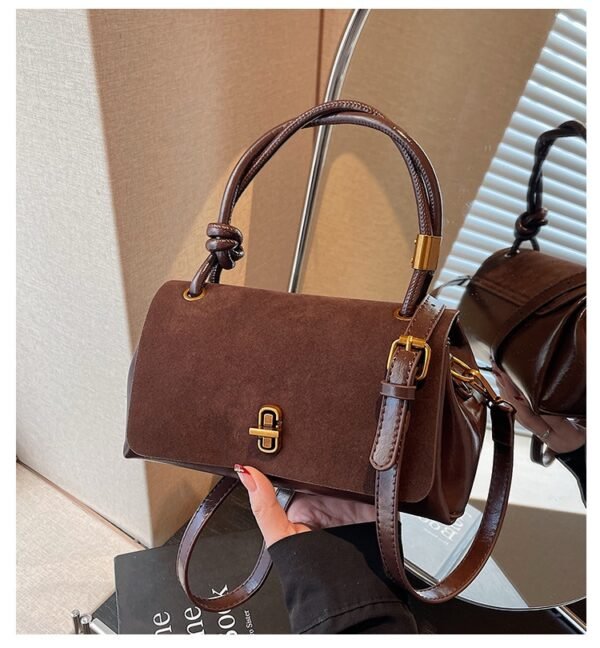 Top Handle Bag – Retro Brown & Burgundy Crossbody Handbag