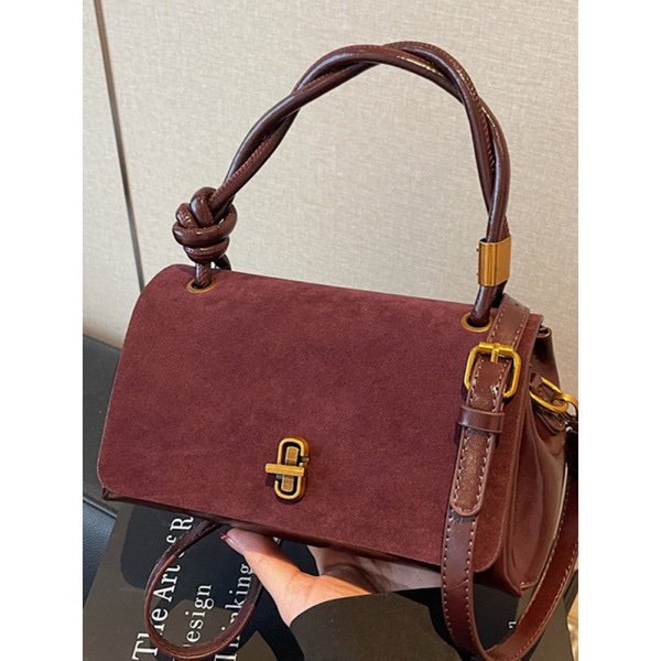 Top Handle Bag – Retro Brown & Burgundy Crossbody Handbag